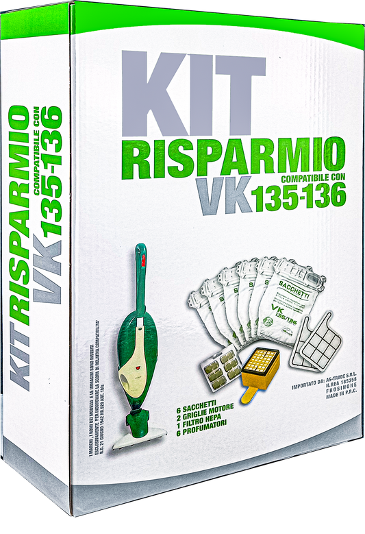 Kit Risparmio VK135 VK136 con Sacchetti, Filtri e Profumatori