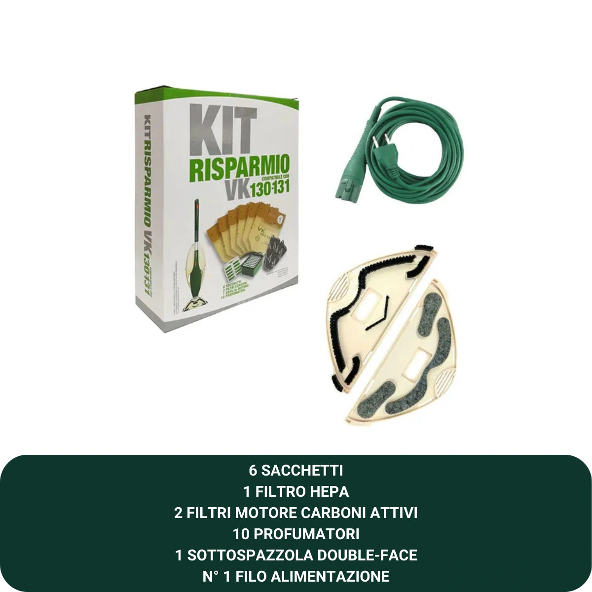 Kit Risparmio + Sottospazzola + Filo di alimentazione per folletto VK130 VK131