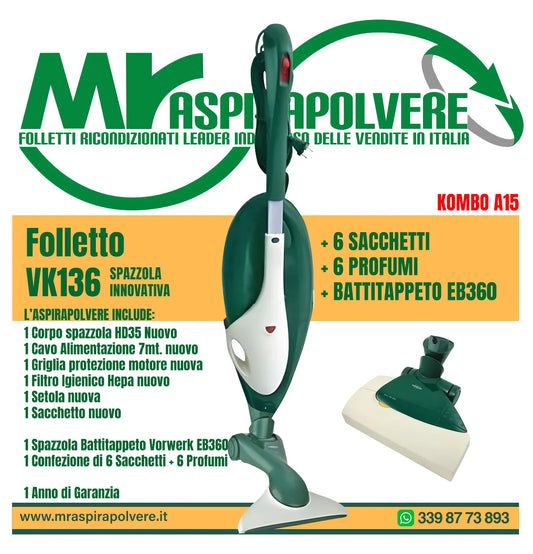 Combo A15 Folletto VK136 con Battitappeto EB360