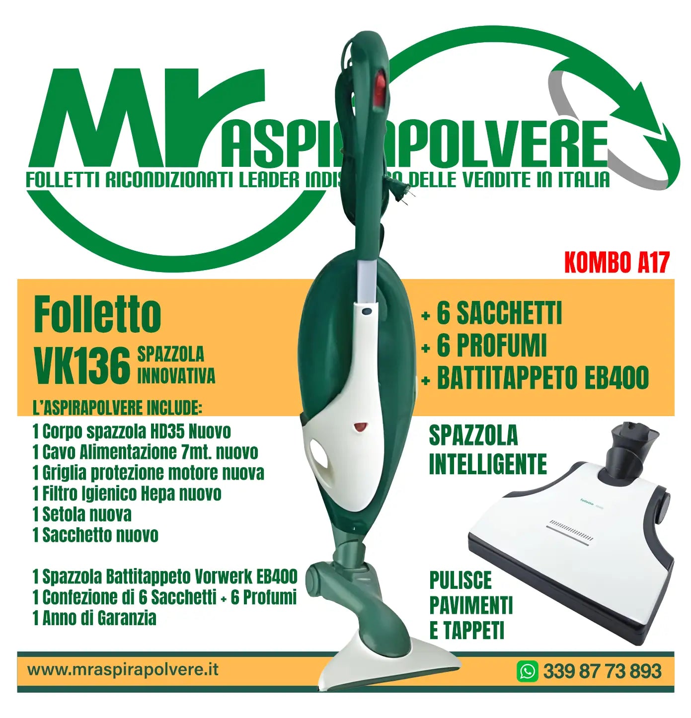 Combo A17 Folletto VK136 con Battitappeto EB400