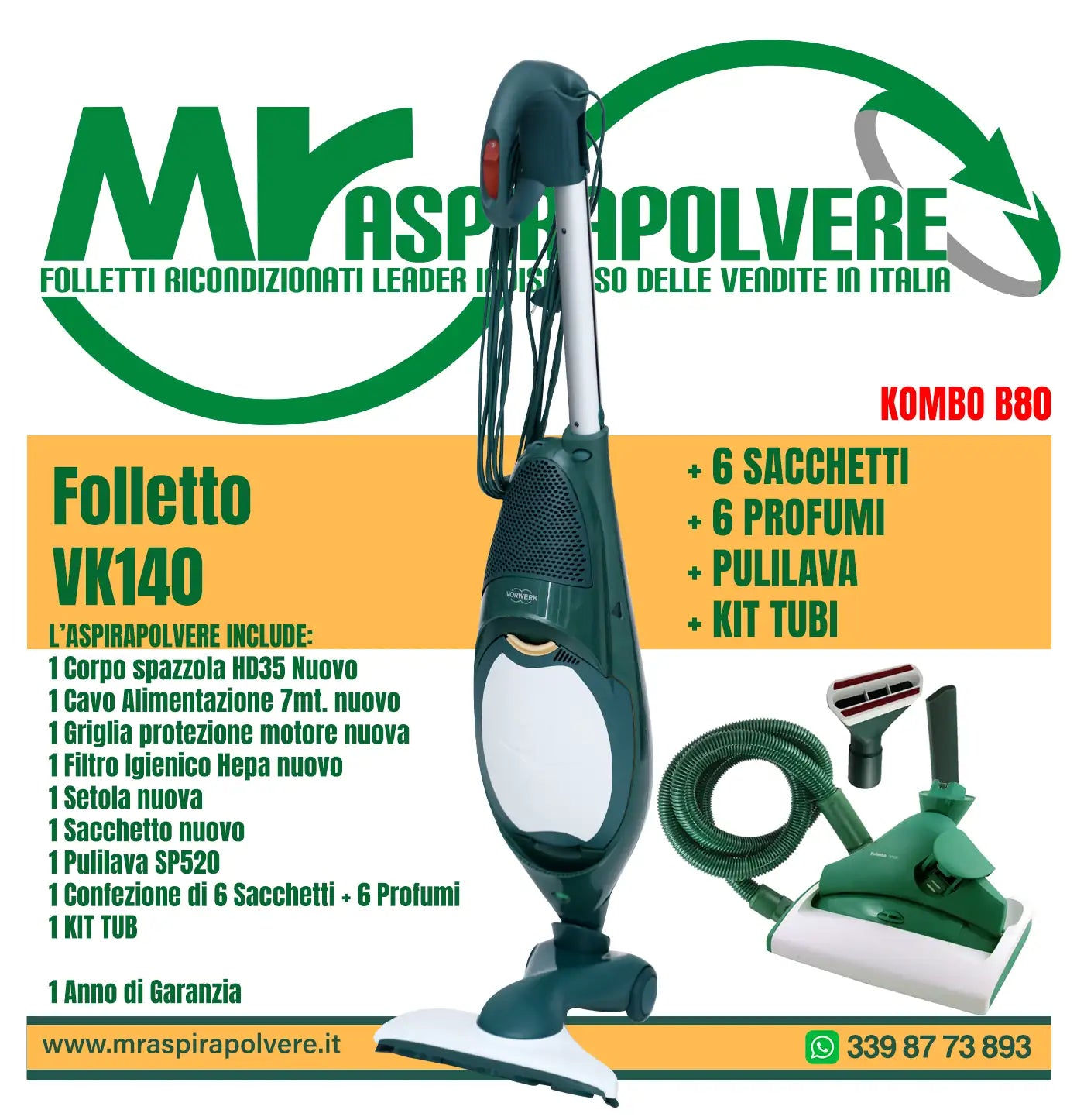 Combo B80 Folletto VK140 con Tubi e Pulilava SP520