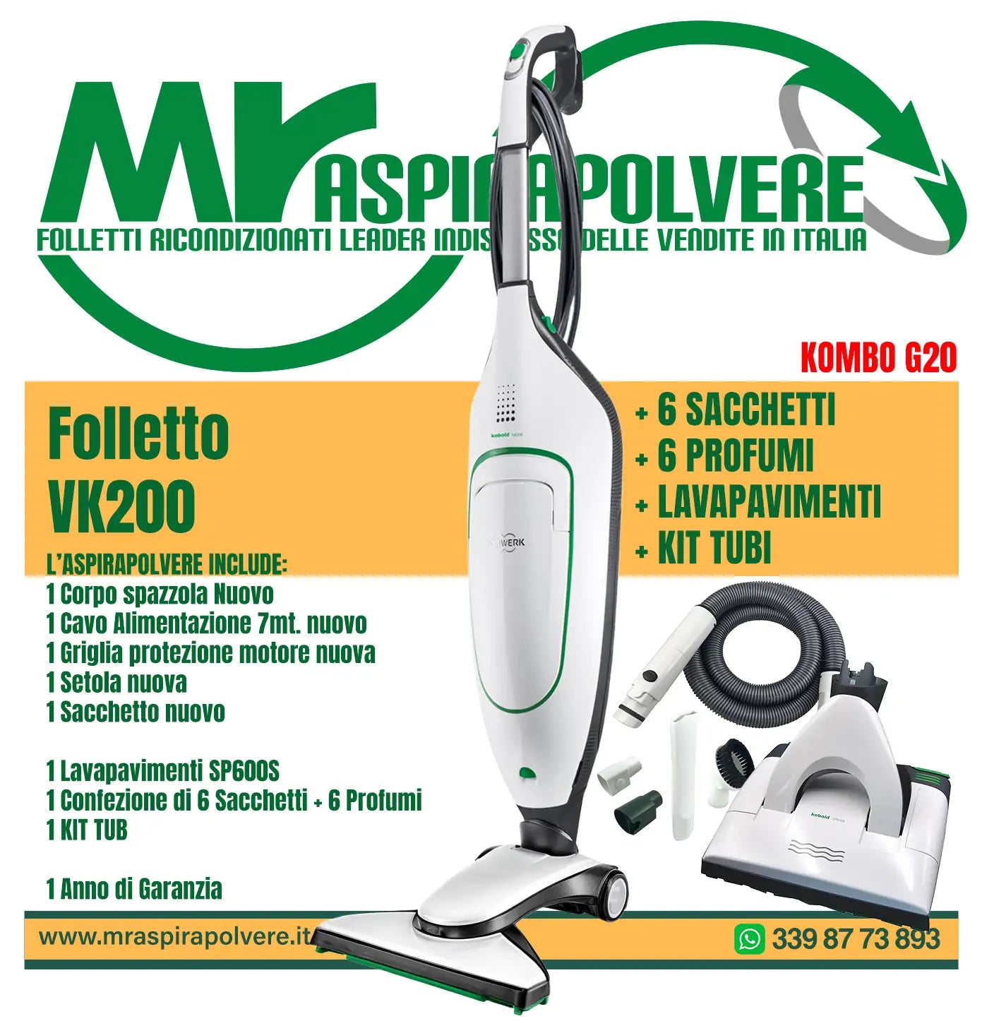 Kombo G20 Folletto VK200 con Tubi e Lavapavimenti SP600
