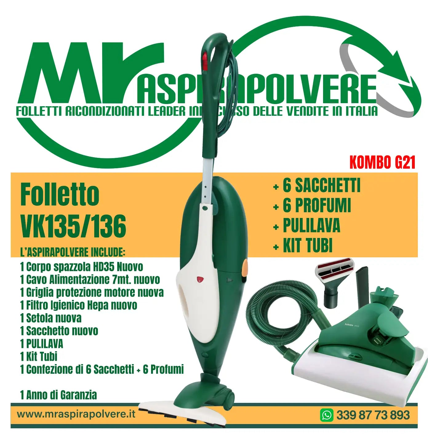 Kombo G21 Folletto VK136 con Tubi e Pulilava SP520