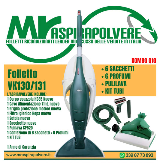 Combo A7 Folletto VK130 VK131 con Spazzola, Tubi e Pulilava SP520