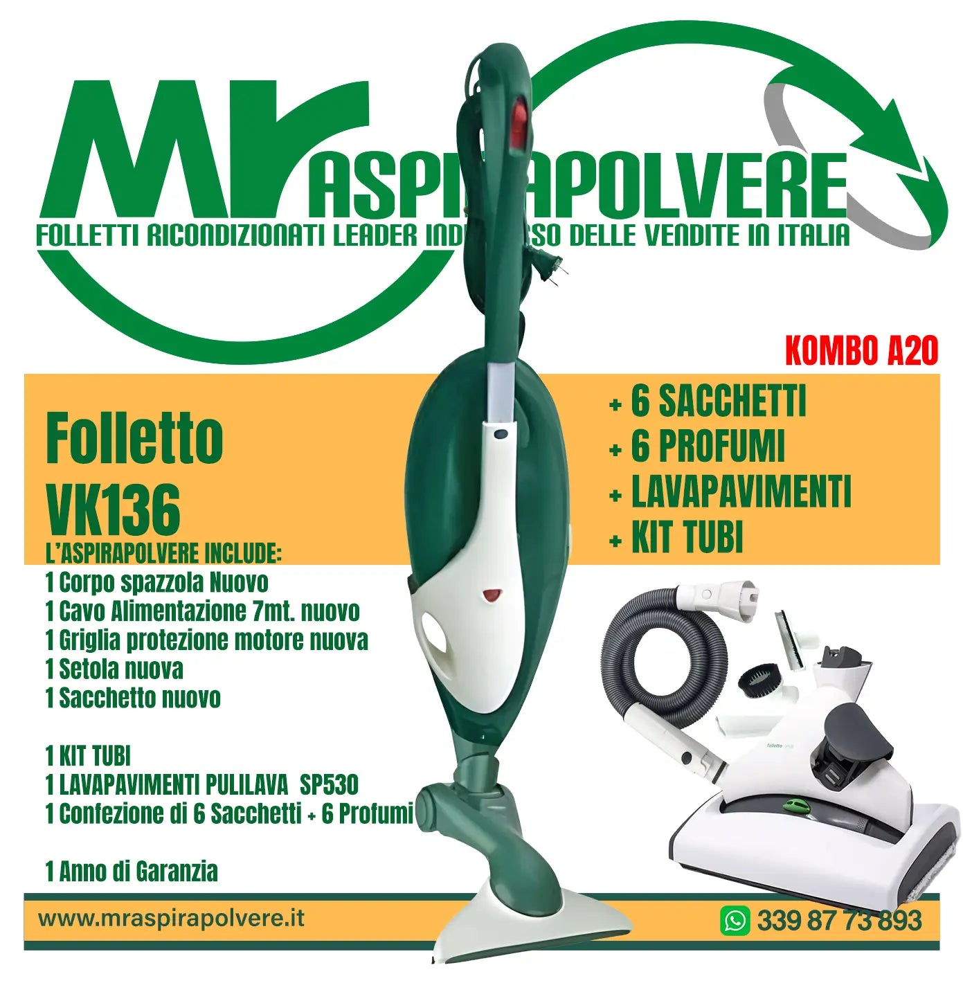 Combo A20 Folletto VK136 con Tubi e Pulilava SP530