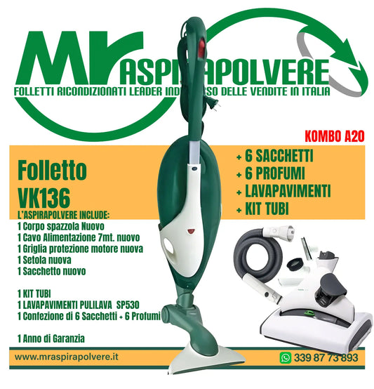 Combo A20 Folletto VK136 con Tubi e Pulilava SP530