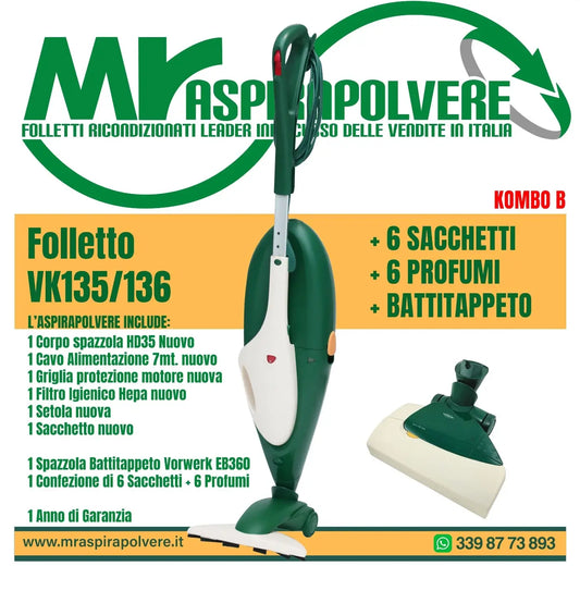 combo b Folletto rigenerato vk135-136 - spazzola hd35 - battitappeto eb350
