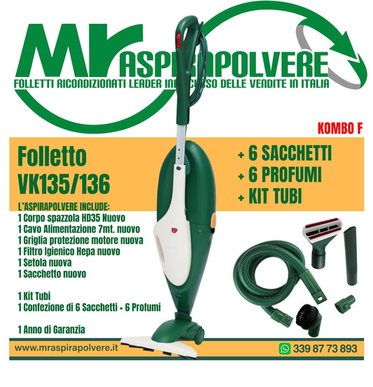 combo b Folletto rigenerato vk135-136 - spazzola hd35 - tubo