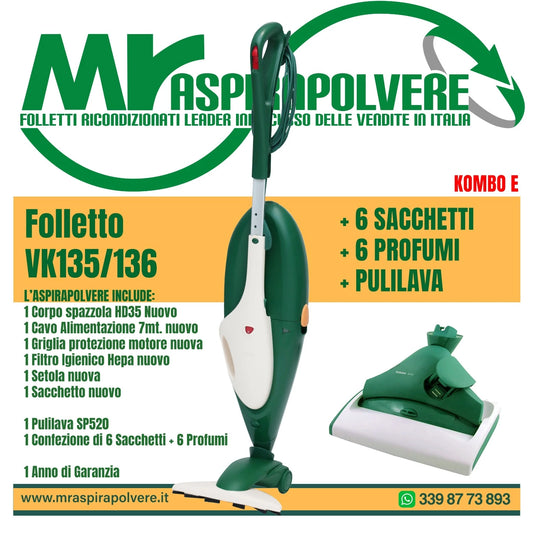 combo e Folletto rigenerato vk135-136 - spazzola hd35 - pulilava sp 520