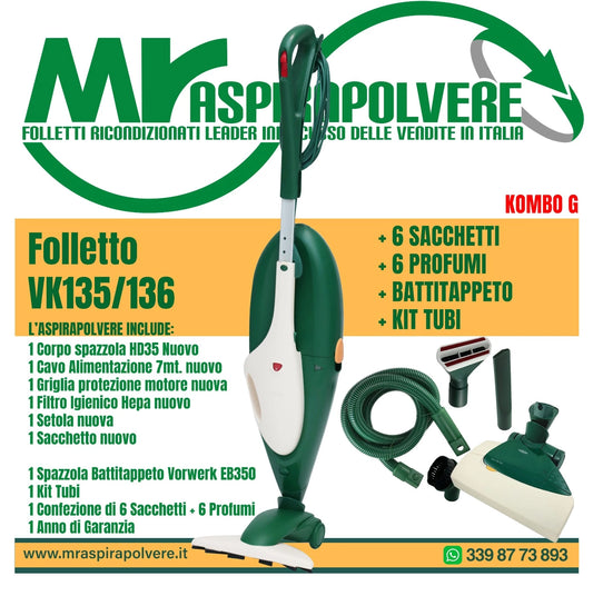 combo g Folletto rigenerato vk135-136 - spazzola hd35 - tubo - battitappeto eb350